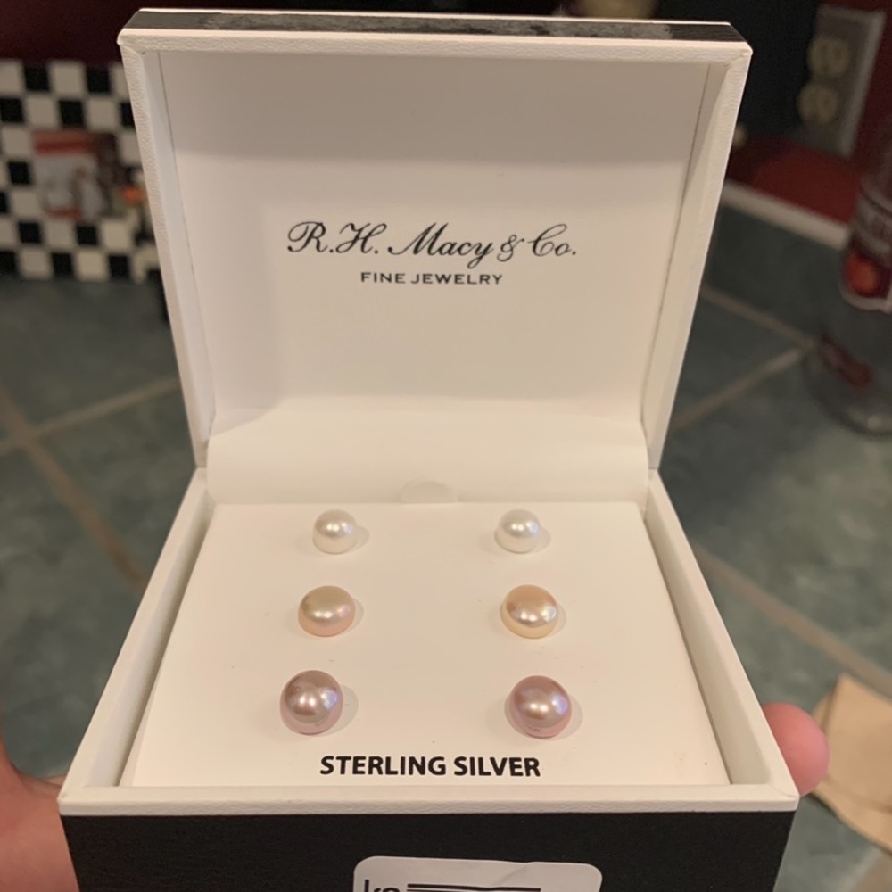Macy's Sterling Silver Pearl Earring Trio